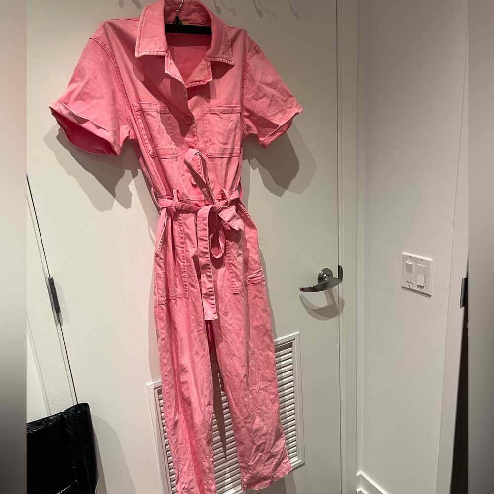 Pink denim Jumpsuit with Belt